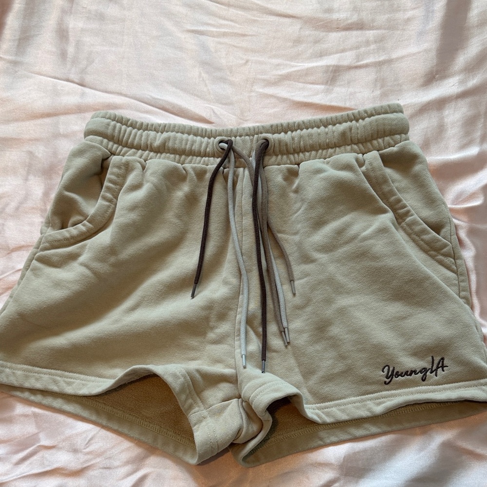 YoungLA Women's Sage Green Fleece Drawstring Shorts